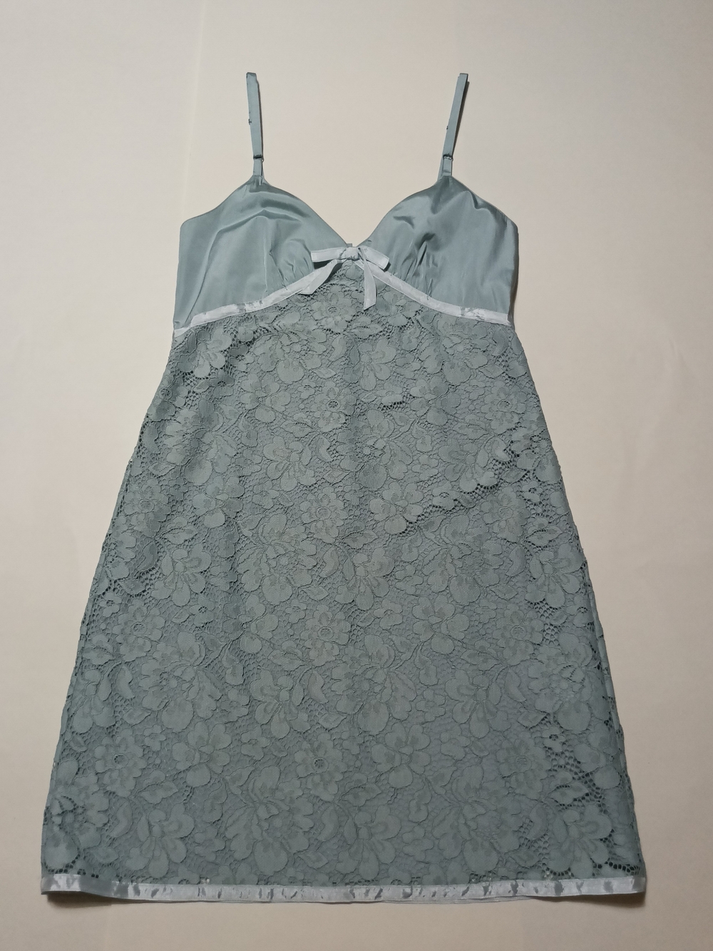 Coach Lace Slip Cami Mini Dress Accent Bow in Dusty Blue Size 2 - Picture 3 of 14